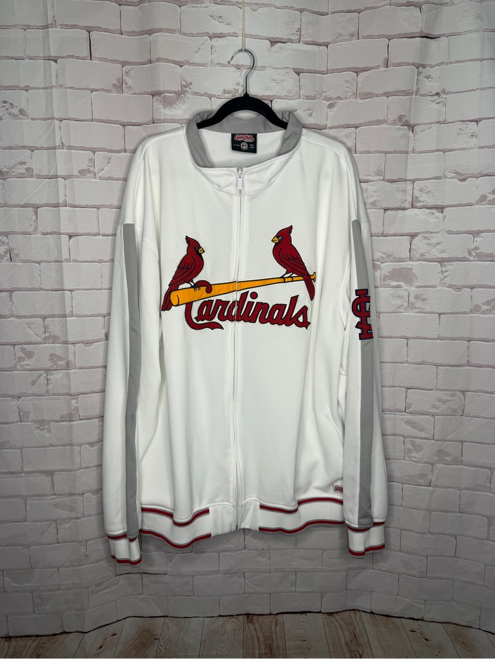 Stitches‎ St. Louis Cardinals Full Zip Track Jacket White Gray 2XL